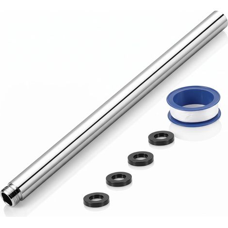 Rallonge de Bras de Douche en Acier Inoxydable 304 de 30 cm avec Filetage G1/2, Extension de Pomme de Douche Universelle avec Joints et Ruban d'Étanchéité, pour Salle de Bain et Piscine, Argenté (1/5)