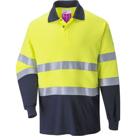 Polo bicolor de manga larga ignífugo y antiestático amarillo flúor FR74 XL Amarillo/Marino