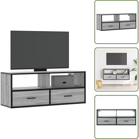 Meuble TV sonoma gris 100x31x39,5 cm bois d'ingénierie et métal - Meuble TV - Meubles TV - Support TV - Meuble HiFi