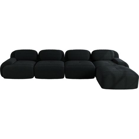 Divano angolare modulare 4 posti in velluto a coste nero con chaise longue (1/5)