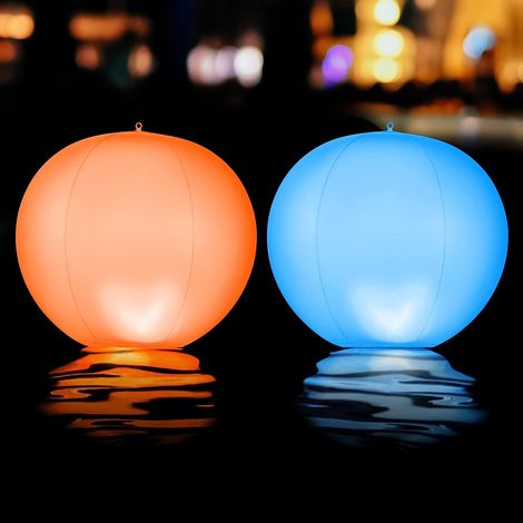 QAZQA Lot de 2 Boules Flottantes Gonflables à Infrarouge Solaire, Lumières Aquatiques Étanches avec Minuterie Télécommande, Boules Lumineuses avec 16 Couleurs de Lumière Douce, Lumière Colorée (1/5)