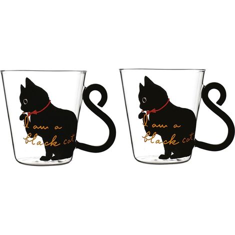 Lot de 2 Tasses à Café et Thé en Verre Borosilicate Double Paroi Motif Chat 300 ml - PANGIVO (1/2)