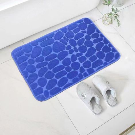 Bleu - Petites pierres 5080cm (Épaisseur de la polaire de corail 0,8cm) Tapis de sol en polaire corail à petits motifs de pierres, couleur unie, facile à nettoyer, tapis de salle de bain, tapis de to (1/5)
