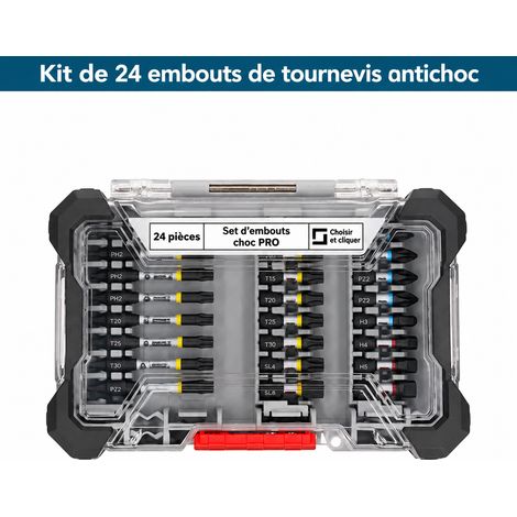 Coffret de 24 embouts de vissage durables résistants aux chocs acier tungstène 89 mm 6,35 mm 10 × 5 × 3 cm 250 g – Livraison gratuite (1/4)
