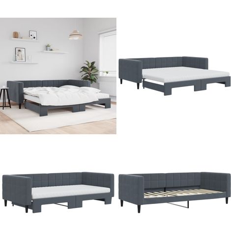vidaXL Tagesbett Ausziehbar mit Matratzen Dunkelgrau 100x200 cm Samt (1/5)