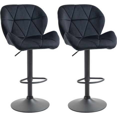 Lot de 2 tabourets de bar pivotants avec dossier, hauteur réglable, sans accoudoirs, toucher velours noir, pour cuisine ou salle à manger, 51,5x57,5x93–114,5 cm (1/5)