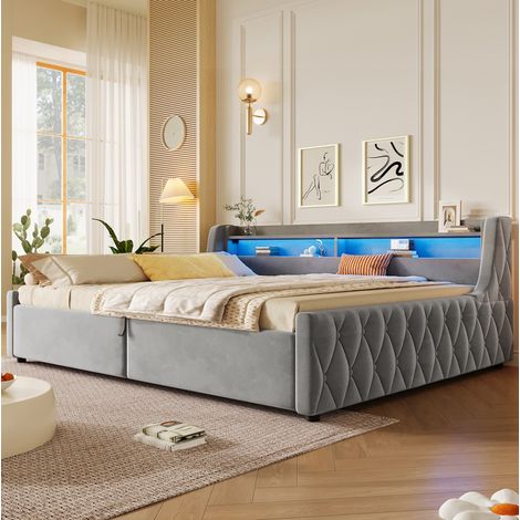Polsterbett 140x200 mit hydraulischem Stauraum und LED-Beleuchtung, grau OKMYHOME (1/5)