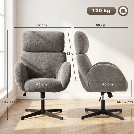 Fauteuil de travail gris en tissu velouté, assise rembourrée sur piètement acier, siège de bureau à hauteur ajustable, chaise ergonomique pour bureau à domicile (1/5)