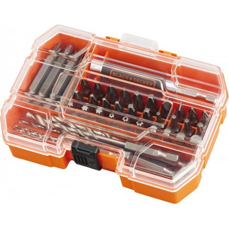 BLACK+DECKER A7234-XJ - BLACK+DECKER Jeu de perceuses et tournevis 45 pièces dans une petite mallette solide, orange (1/4)
