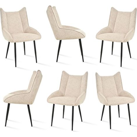 Bon Furni Bouclé Chaise de salle à manger Beige Chaud, Lot de 6, ergonomique avec accoudoirs, douce et respirante (1/5)