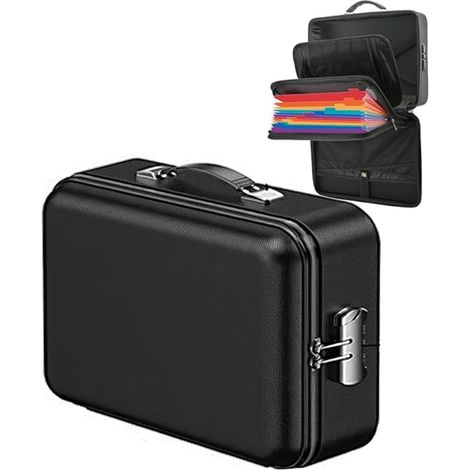 Coffre Fort Anti Feu Porte-Documents Ignifuge 5200℉ A4 Porte-Documents Ignifuge avec Serrure Boîte de Rangement pour Documents avec 7 Compartiments pour Argent Passeport Certificat Important (1/5)