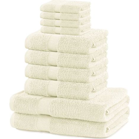 Lot de 4 serviettes de bain + 2 draps, coton écru 535 g/m², absorbantes et douces, idéales pour salle de bain familiale
