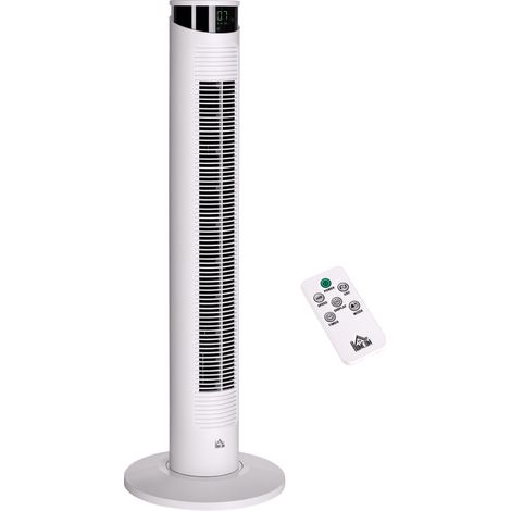 Ventilateur tour oscillant 45 W avec télécommande, minuterie 12 h, 3 vitesses, affichage LED, Ø 31,5 x 93 cm, blanc (1/5)