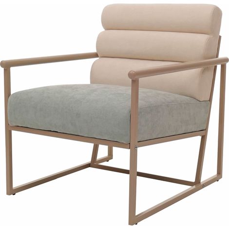 [NON UTILIZZATO] Poltrona lounge HHG-445, sedia club imbottita, stoffa/tessuto (420 g/m²) metallo MVG, beige, rivestimento blu verde