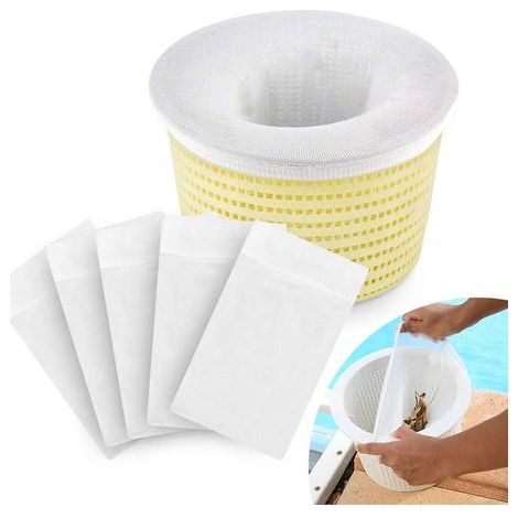Lot de 5 filets d'écumoire de Piscine, chaussettes d'écumoire de Piscine, pour panier d'écumoire de Piscine Filtre de Piscine Laitier Pollen Insectes Scum, (1/5)