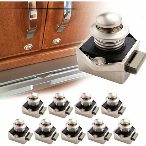 10 loquets à bouton-poussoir sans clé, pour portes de camping-car, bateau, yacht, caravane, placards, portes et armoires. (1/5)