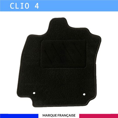 Tapis de sol voiture - Sur mesure pour Renault CLIO 4 (09/2012-05/2019) - Antidérapant : Clips de fixations et scratch - Tapis de sol conducteur - Moquette - Noir