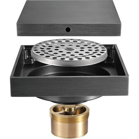 Square Shower Drain 10x10cm Brass Shower Drain Gray Floor Drain Gun Floor Drain with Floor Drain Cover, Strainer, Brass Deodorizer Core,Style 3