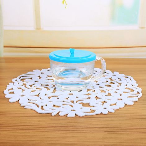 Set de table rond blanc en feutre isolant thermique, protège nappe, dessous de plat réutilisable pour salle à manger, tapis de table 1 pièce (1/3)