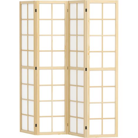 Paravent 4-teilig 160 x 170 cm Trennwand Raumteiler, Faltbar Raumtrenner Sichtschutz Stellwand für Wohnzimmer Natur