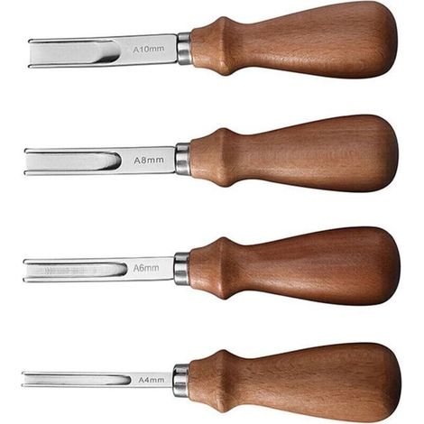 4PCS Couteau à Parer en Cuir, Outil de Maroquinerie avec Manche en Bois 4mm, 6mm, 8mm, 10mm Outils pour Parer les Bords du Cuir pour le Travail du Cuir pour Biseauter Couper Découper et Marquage