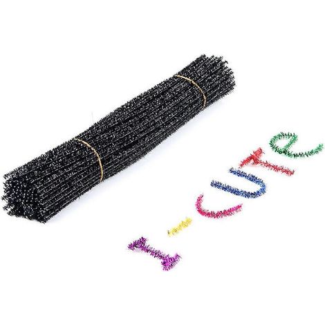 100 pièces de 30 cm de longueur, barre torsadée en peluche à monter soi-même, décoration de Noël pour enfants (noir)-Black