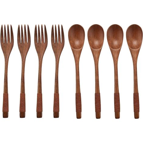Ensemble de 8 couverts de cuisine japonais en bois de 23 cm (cuillère et fourchette) - (1/5)