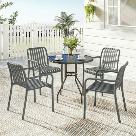 Chaise de jardin empilable 55x58,5x81,5 cm en PP gris foncé, gain de place pour terrasse FloraGrace (1/5)