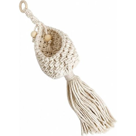 Cache pot suspendu en macramé de coton, tissé à la main, style bohème, (1/5)