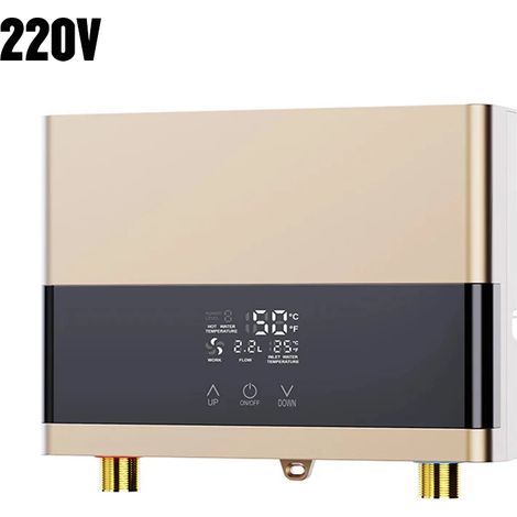 Chauffe-eau électrique instantané 220 V (doré, design horizontal), mural, avec écran LCD et télécommande. (1/5)