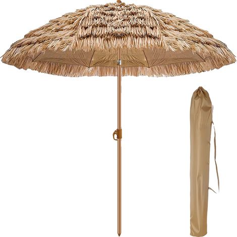 Sombrilla de playa, protección solar UPF 30, inclinación ajustable, color caqui. (1/2)