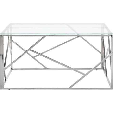Maison Exclusive - Tavolino Salotto Argento Acciaio Inossidabile Vetro Temperato (1/5)