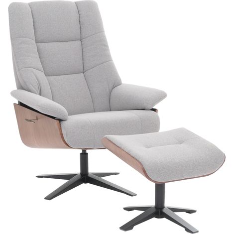 [NEUWERTIG] MCA Relaxsessel + Hocker HHG-242, Fernsehsessel Liegesessel, Bouclé Stoff Holz grau
