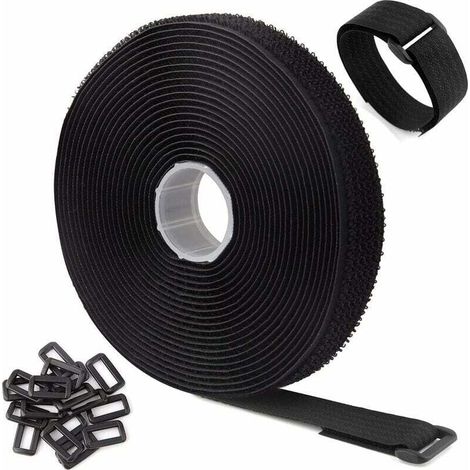 Bridas ajustables de 5 m con 25 bucles, reutilizables, color negro, con cierre de velcro para la gestión de cables (5 m x 2 cm, negro) longziming