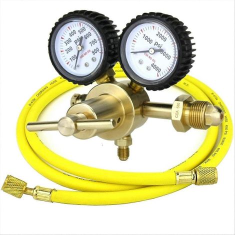 Régulateur d'azote avec tuyau de 152 cm pour la purge des systèmes de chauffage, ventilation et climatisation, port d'entrée CGA580 et raccord fileté mâle 1/4 pouce - JBMEDIA (1/4)