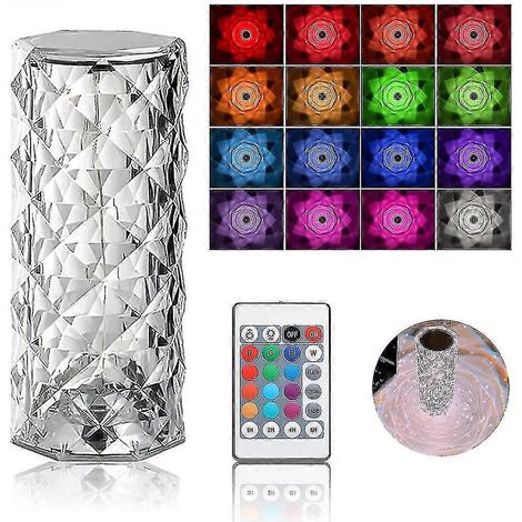 Lampe de table Crystal Diamond, lampe tactile rechargeable USB 16 couleurs, veilleuse avec télécommande (1/5)