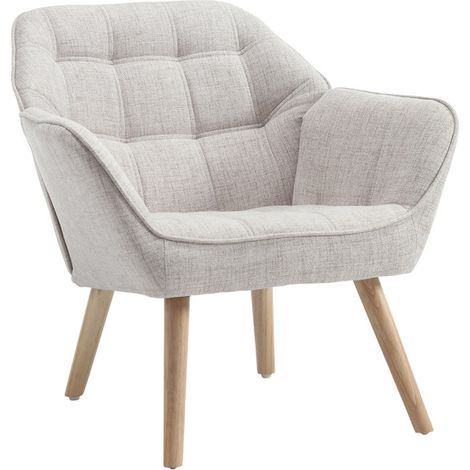 Wahson Poltrone relax in Tessuto, Imbottita Poltroncina Gambe in Legno, Moderna Sedia da Salotto per Camera da Letto/Soggiorno, Beige