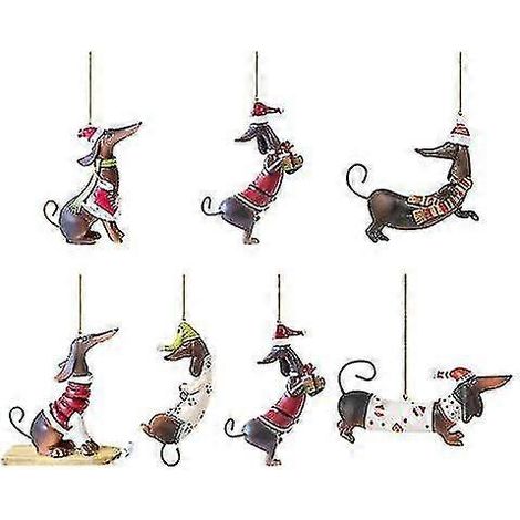 Adorno navideño de perro salchicha, colgante para árbol de Navidad, decoración del hogar. (1/4)