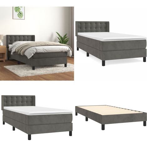 Sommier à lattes de lit avec matelas Gris foncé 100x200 cm - Lit Double - Lit Capitonné - Lit Velours - Literie - Chambre À Coucher - Home & Living (1/5)