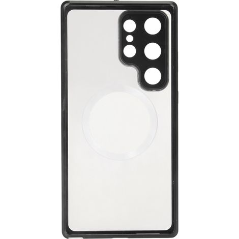 Coque S23 Ultra Magnétique en Métal et Acrylique Transparent - Antichoc, Protection Totale avec Fermeture Élastique pour Voyage et Quotidien, Noir (1/5)