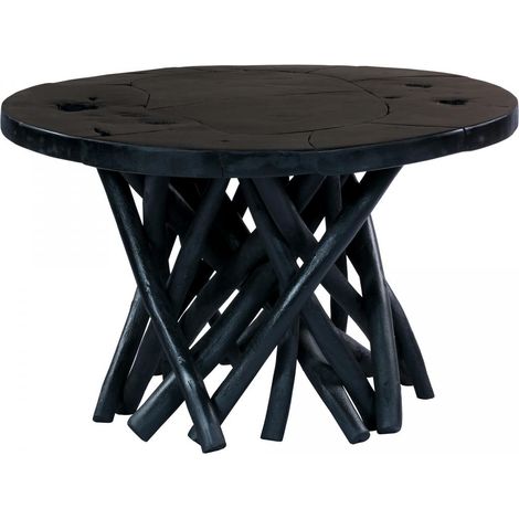 Table basse fait main en bois motif floral ENI 60x60 noir (1/3)