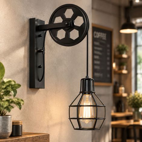 Applique murale réglable en hauteur style industriel vintage noir pour couloir café restaurant sans ampoule (1/4)