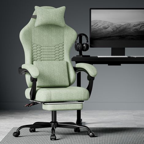 Gaming-Stuhl aus Stoff mit Lendenmassage – Ergonomischer Racing-Bürostuhl – Fußstütze – max. 136 kg – Grün