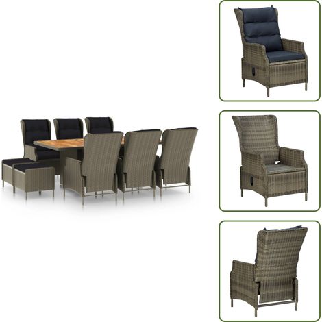 Muebles de jardín - vidaXL Set de comedor jardín 9 piezas cojines ratán sintético marrón - Comedor exterior