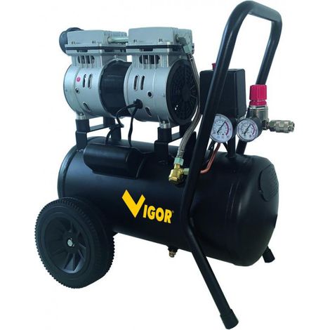 Vigor 5635015 VCA-S24 Compressore Silenziato 2 Cilindri Senza Olio 750W 24 L 8 bar 59 dB