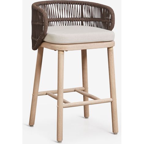 SKLUM Hoher Hocker aus Akazienholz und geflochtener Kordel Capri Braun Choco ↑65 cm                                 