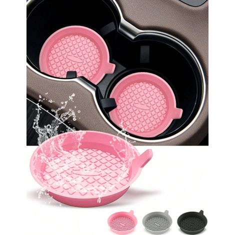 Gobelets de voiture anti-dérapants en silicone avec strass, tapis à boisson rond de 8 cm, accessoires intérieurs, 2 pièces, noir (1/4)
