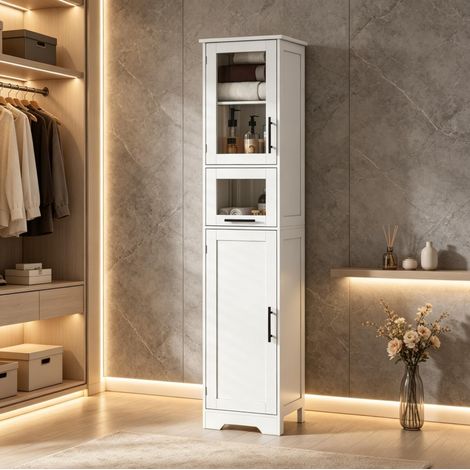 Meuble de salle de bain colonne 40 x 31 x 170 cm, 1 tiroir, 2 portes, blanc HAVRYA (1/5)