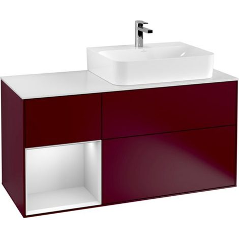 V&B Waschtischunterschrank Abdeckplatte Gl. wh. m Finion 120cm, Reg li wh. m lacquer, Peony Matt (1/2)