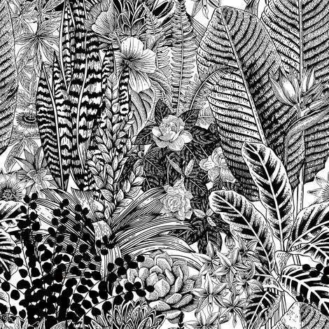 Papier Peint Tropical Jungle Feuilles Papier Peint Adhesif Mural Noir et Blanc Salle de Bain Chambre Rouleau Adhesif Decoratif Meuble Fleuri Vinyle Rouleau Stickers Adhesif Fleurs 44.5CMX3M (1/5)